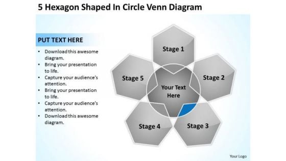 5 Hexagon Shaped In Circle Venn Diagram Ppt Business Plan PowerPoint Slide