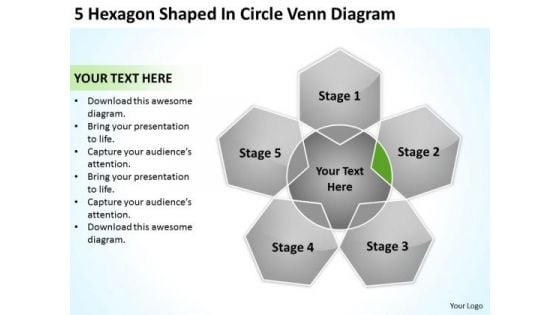 5 Hexagon Shaped In Circle Venn Diagram Successful Business Plan PowerPoint Slides