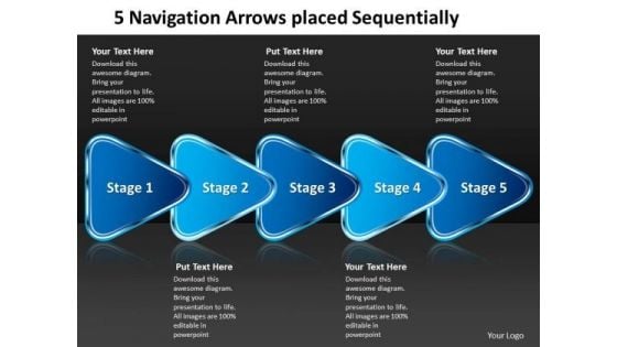5 Navigation Arrows Placed Sequentially Schematic Design PowerPoint Templates