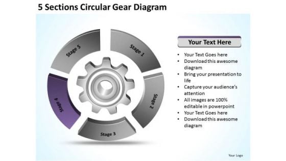 5 Sections Circular Gear Diagram Detailed Business Plan PowerPoint Templates