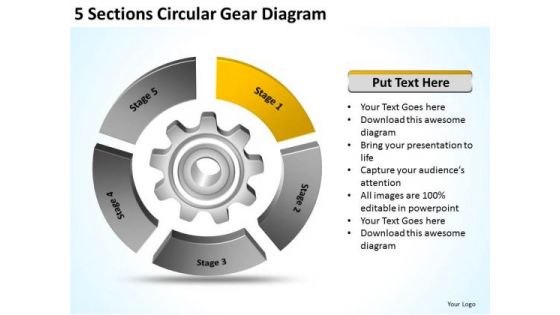 5 Sections Circular Gear Diagram How To Do Business Plan PowerPoint Templates