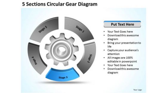 5 Sections Circular Gear Diagram Making Business Plan Template PowerPoint Templates