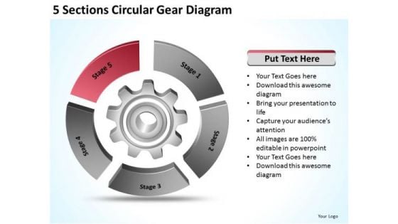 5 Sections Circular Gear Diagram Ppt Business Plan Models PowerPoint Templates