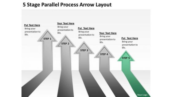 5 Stage Parallel Process Arrow Layout Ppt How To Prepare Business Plan PowerPoint Slides