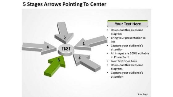 5 Stages Arrows Pointing To Center Business Plan For Bakery PowerPoint Slides