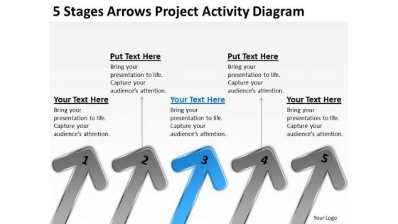 5 Stages Arrows Project Activity Diagram Outline Business Plan PowerPoint Slides