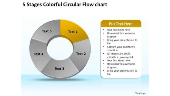 5 Stages Colorful Circular Flow Chart Business Plan PowerPoint Slides