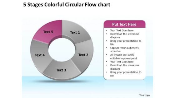 5 Stages Colorful Circular Flow Chart Business Plan PowerPoint Templates