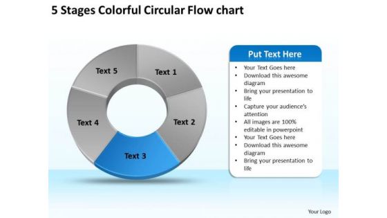 5 Stages Colorful Circular Flow Chart Business Plans Outline PowerPoint Slides