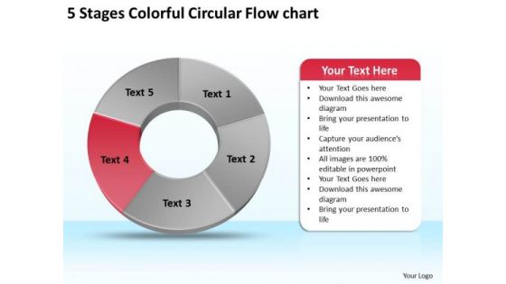 5 Stages Colorful Circular Flow Chart Examples Of Business Plan PowerPoint Slides