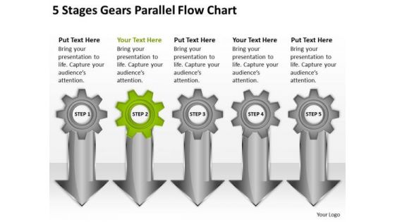 5 Stages Gears Parallel Flow Chart Basic Business Plan Template PowerPoint Templates