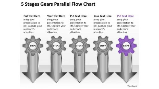 5 Stages Gears Parallel Flow Chart Business Plan Template PowerPoint Slides