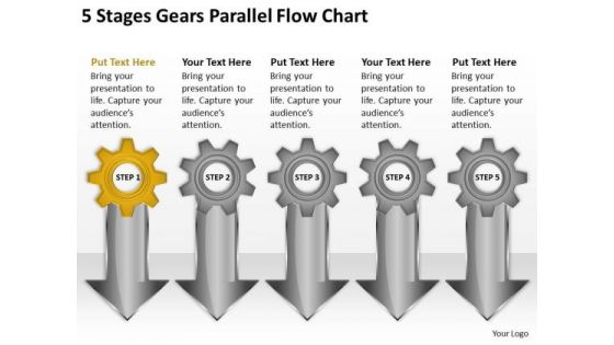 5 Stages Gears Parallel Flow Chart Create Business Plan PowerPoint Slides