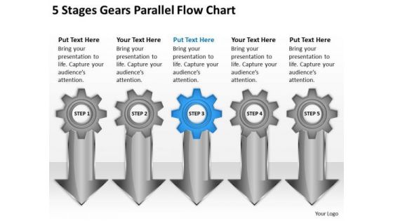 5 Stages Gears Parallel Flow Chart Market Plan Example PowerPoint Templates