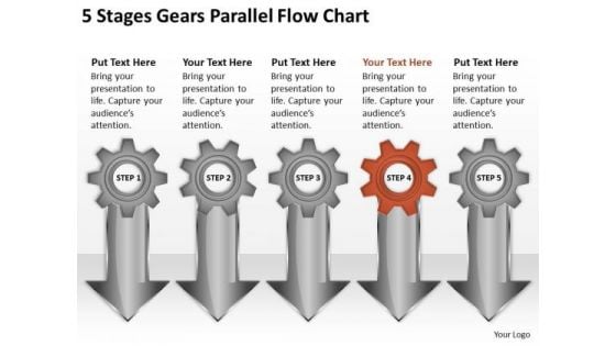 5 Stages Gears Parallel Flow Chart Small Business Planning PowerPoint Slides