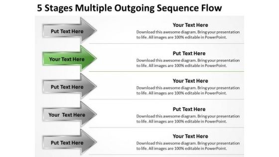 5 Stages Multiple Outgoing Sequence Flow Building Business Plan Template PowerPoint Slides
