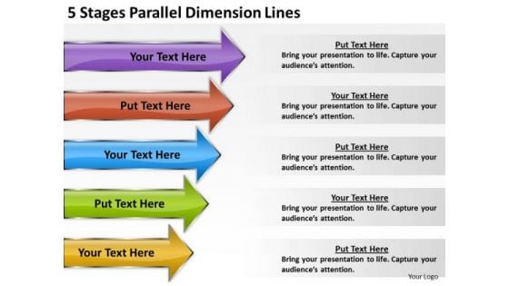 5 Stages Parallel Dimension Lines Business Plan Format Outline PowerPoint Templates