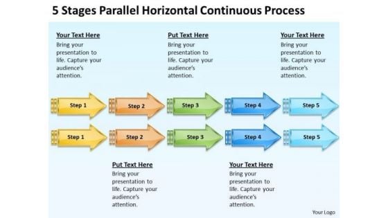 5 Stages Parallel Horizontal Continuous Process Mini Business Plan Template PowerPoint Slides