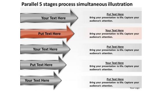 5 Stages Process Simultaneous Illustration Business Plan Downloads PowerPoint Templates