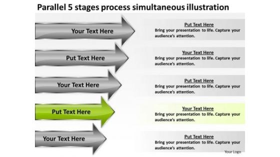 5 Stages Process Simultaneous Illustration Business Plan Examples PowerPoint Templates