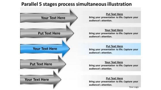 5 Stages Process Simultaneous Illustration Hair Salon Business Plan PowerPoint Templates