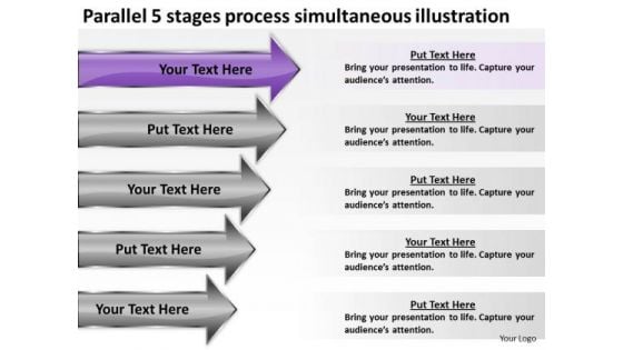 5 Stages Process Simultaneous Illustration Ppt Sample Business Proposal PowerPoint Slides