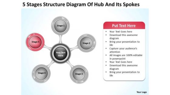 5 Stages Structure Diagram Of Hub And Its Spoke Business Plan PowerPoint Slides