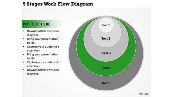 5 Stages Work Flow Diagram Business PowerPoint Slides