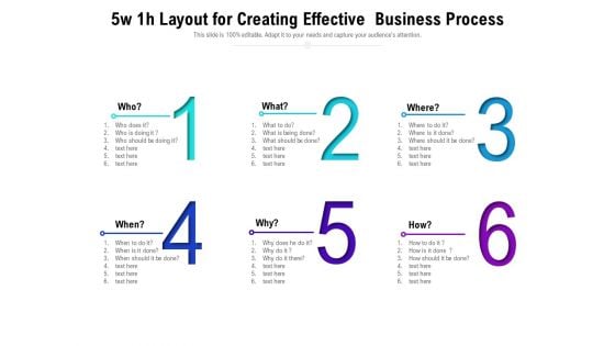 5w 1h Layout For Creating Effective Business Process Ppt PowerPoint Presentation Icon Deck PDF