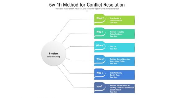 5w 1h Method For Conflict Resolution Ppt PowerPoint Presentation Layouts Gridlines PDF