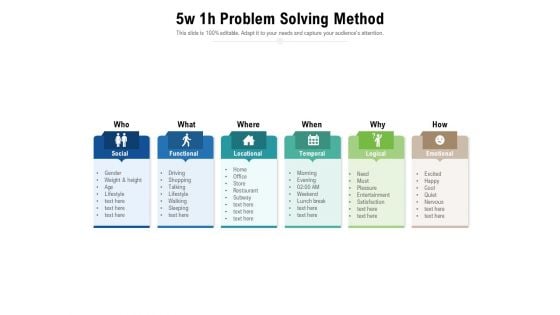 5w 1h Problem Solving Method Ppt PowerPoint Presentation Layouts Samples PDF