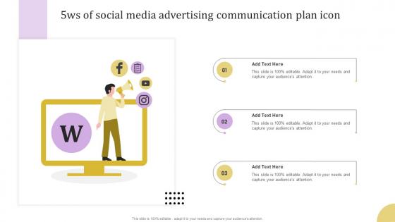 5ws Of Social Media Advertising Communication Plan Icon Diagrams Pdf