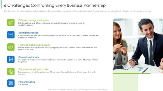 6 Challenges Confronting Every Business Partnership Ppt Portfolio Clipart PDF