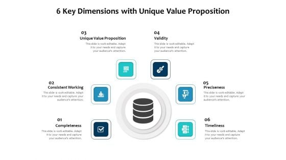 6 Key Dimensions With Unique Value Proposition Ppt PowerPoint Presentation Gallery Files PDF