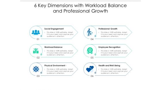 6 Key Dimensions With Workload Balance And Professional Growth Ppt PowerPoint Presentation File Summary PDF