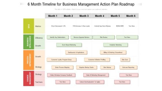 6 Month Timeline For Business Management Action Plan Roadmap Themes