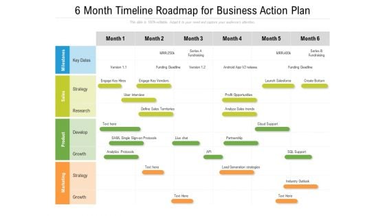 6 Month Timeline Roadmap For Business Action Plan Topics