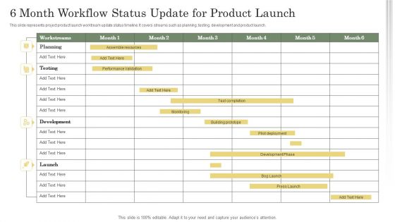 6 Month Workflow Status Update For Product Launch Ppt Infographics Designs Download PDF