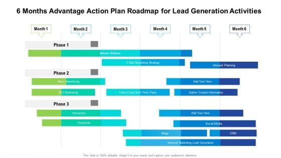 6 Months Advantage Action Plan Roadmap For Lead Generation Activities Mockup