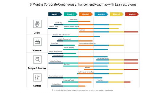 6 Months Corporate Continuous Enhancement Roadmap With Lean Six Sigma Slides