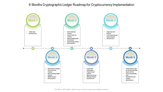 6 Months Cryptographic Ledger Roadmap For Cryptocurrency Implementation Graphics