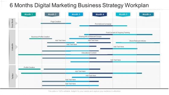 6 Months Digital Marketing Business Strategy Workplan Formats