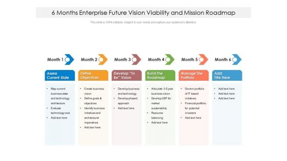 6 Months Enterprise Future Vision Viability And Mission Roadmap Template