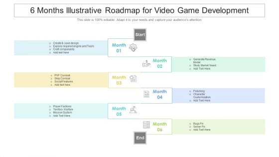 6 Months Illustrative Roadmap For Video Game Development Icons