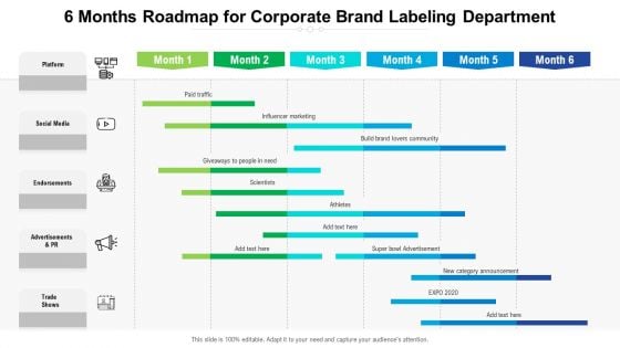 6 Months Roadmap For Corporate Brand Labeling Department Designs