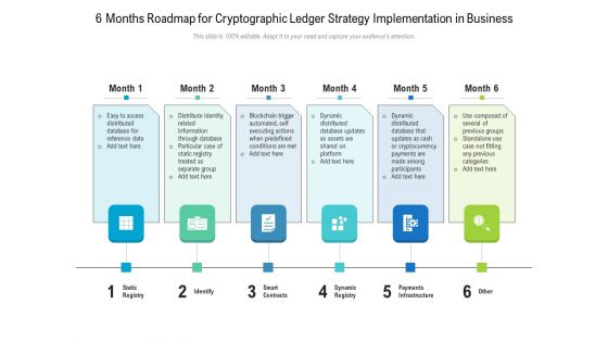 6 Months Roadmap For Cryptographic Ledger Strategy Implementation In Business Graphics 6 Months Roadmap For Cryptographic Ledger Strategy Implementation In Business Graphics