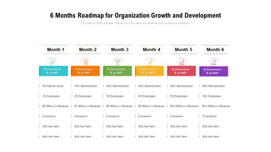 6 Months Roadmap For Organization Growth And Development Summary