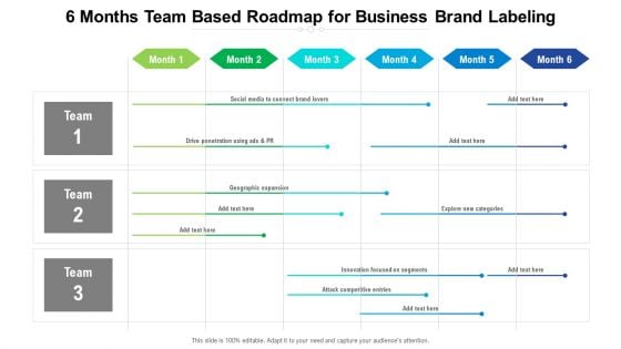 6 Months Team Based Roadmap For Business Brand Labeling Professional