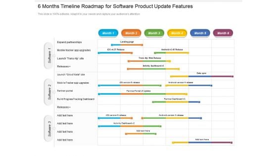 6 Months Timeline Roadmap For Software Product Update Features Background