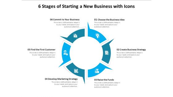 6 Stages Of Starting A New Business With Icons Ppt PowerPoint Presentation File Brochure PDF